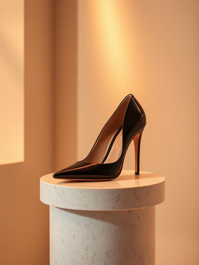 Zapato de tacón de diseño sobre un pedestal de piedra